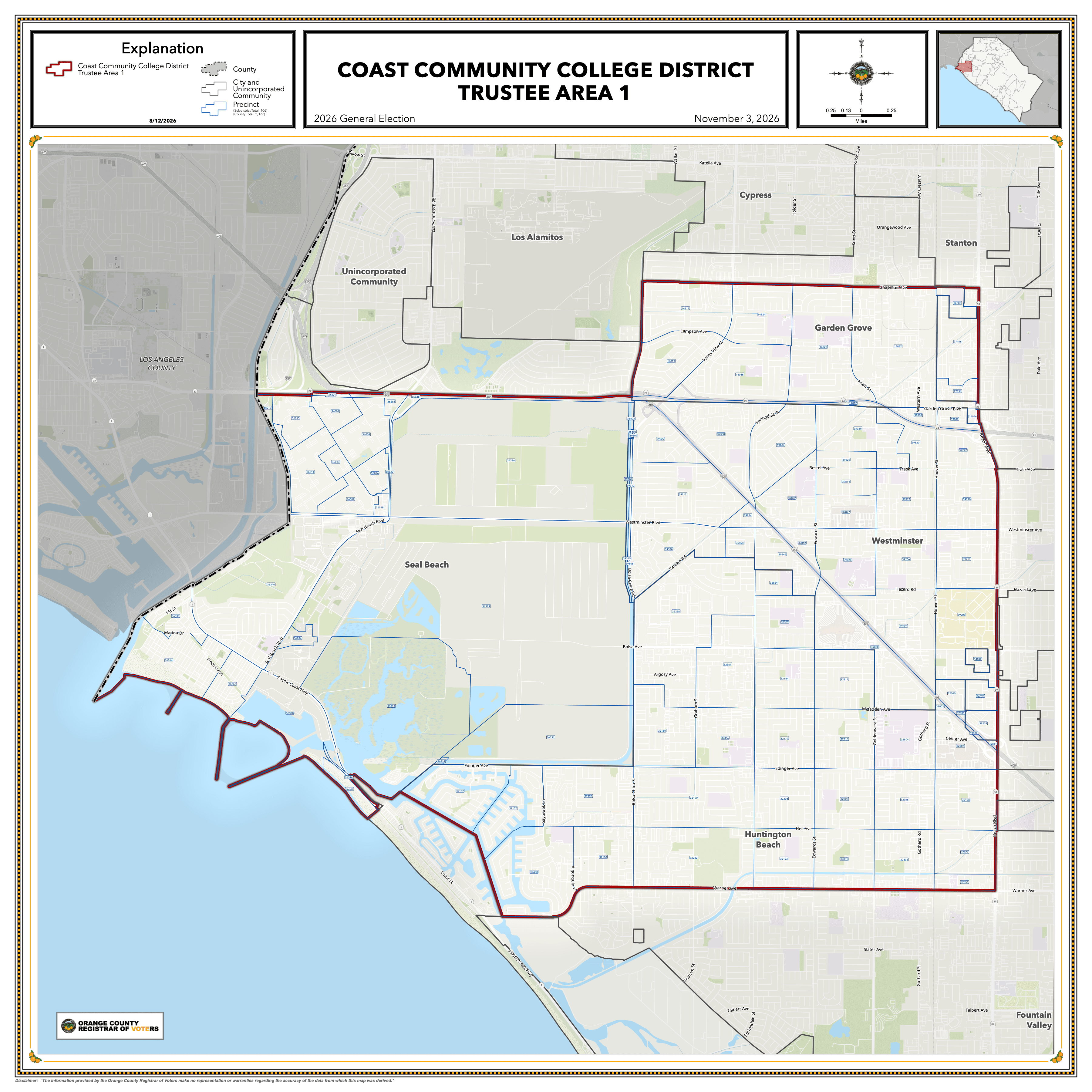 Map of Coast Community College District Trustee Area 1